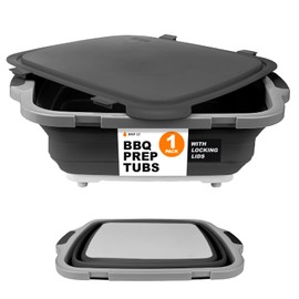 Drip EZ Collapsible BBQ Prep Tub (V2) - For Meal Prep Marinating Food Storage - Includes Cutting Board & Locking Lid - (1) OG - Black