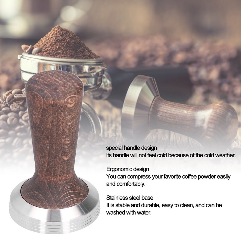 58mm Tamper Tool Black Walnut 304 Stainless Steel Portable Coffee