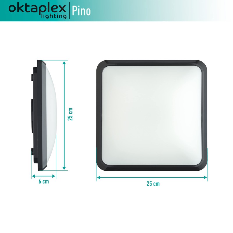 Oktaplex lighting Pino LED Ceiling Light Anthracite Square 12 Watt