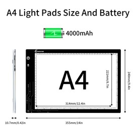 Rechargeable Light Box Drawing A4,Tracing Board with Brightness Adjustable for Artists, Animation Drawing, Sketching, Animation, X-ray Viewing (A4-RCG)