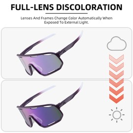 ROCKBROS Photochromic Sunglasses for Men Women,UV400 Protection Cycling Glasses, Clear MTB and Road Cycling Sports Sunglasses,5 Lenses