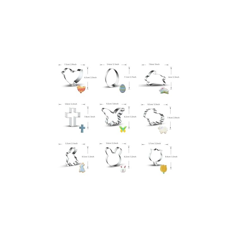 WDYJMALL Easter Cookie Cutters 9-Pc Set - Chick Egg Bunny