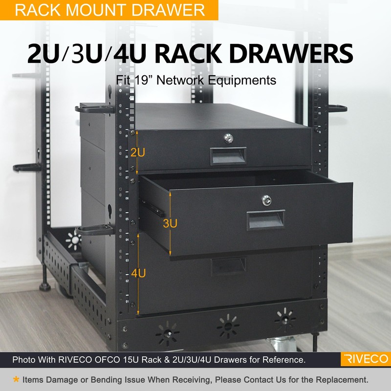 RIVECO 2U Rack Drawer Rack Mount Drawer for 19” Network