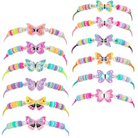 Embhlitfe Pack of 12 Friendship Bracelets, Children's Bracelets with Different Butterfly Pendants, Adjustable Braided Bracelets Girls, Children's Birthday Gifts for Boys and Girls