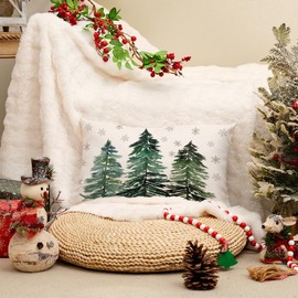 AACORS Christmas Pillow Cover 12X20 Inch Christmas Trees Snowflake Decorations Winter Pillow Case Decor for Home Sofa Couch（Green） AA038-12