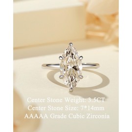 RURULUYA 3.5CT Elongated Marquise Cut Engagement Ring,Simulated Diamond Promise Ring,925 Sterling Silver 18K White Gold Plated Ring(5#)