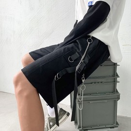 DINGJIUYAN Harajuku Chain Cargo Shorts Women Summer Big Pockets Wide Leg Shorts Woman Black High Waist Streetwear Shorts Female