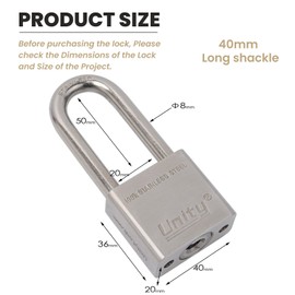 Unity Marine Padlock Keyed Alike 100% Stainless Steel Weatherproof for Sea, Boat, Port, Gate, Anti-Pick (2, 40mm Long Shackle)