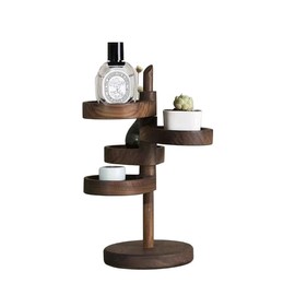 Spiral Display Stand - Multi-Tier Rotating Shelves Organizer, Decorative Wooden Jewelry Storage with 4 Adjustable 360° Shelves, Space-Saving Design for Home Décor & Accessories, Walnut Brown