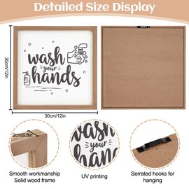 Bathroom Signs Decor, Wash Your Hands Wood Decorative, Funny Wall Art, Rustic Wooden Framed Sign for Farmhouse, 12 x 12in