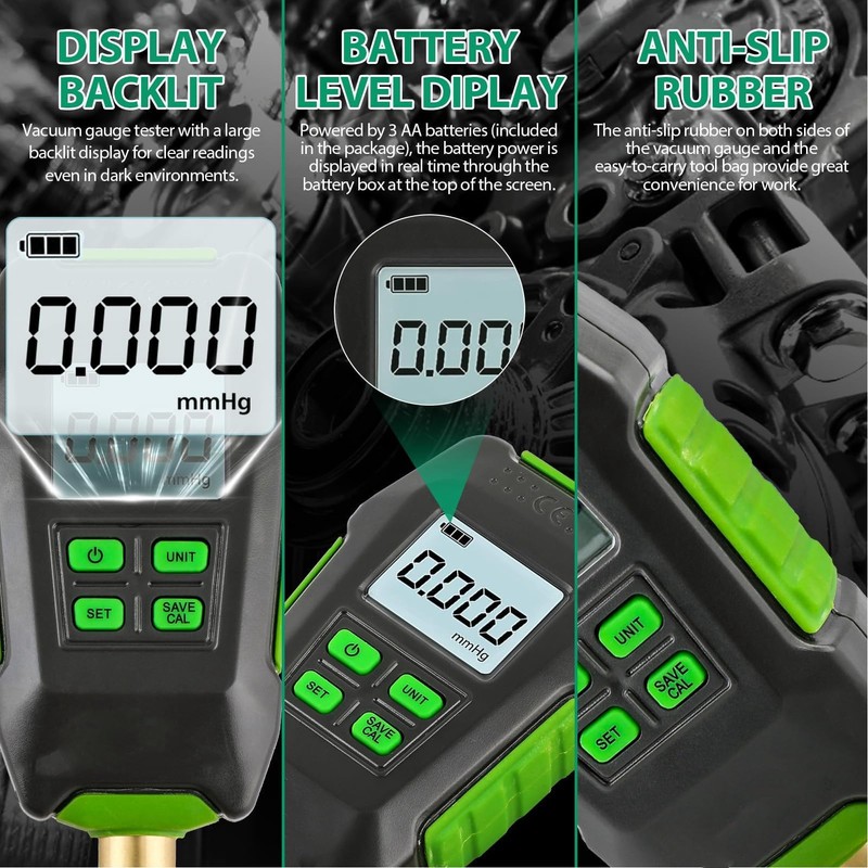 Digital Vacuum Tester, Professional Accuracy, Large Screen Display, 1/16 Inch