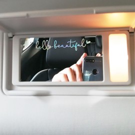 2 x Hello Beautiful Car Mirror Decal, Holographic Affirmation Sticker, Rearview Mirror Decal, Cute Mirror Decal, Holographic Tumbler Sticker, Water Bottle Stickers, Vinyl Tumbler Decal