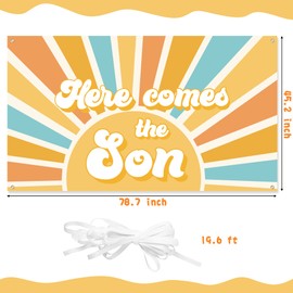 G1ngtar Here Comes The Son Baby Shower Backdrop Banner Boho Sun Retro Muted Sunrise Fabric Wall Hanging Decor Birthday Party Photo Background First Trip Around The Sun Decorations Supplies for Boys