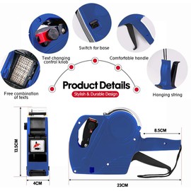 Price Gun Kit with 5000 Sticker Labels and 3 Extra Ink Roller Replacement, MX-5500 8 Digits Labeler for Retail Price Tags and Grocery Store Label Tags (Blue)