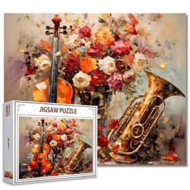 Violin Trumpet Art Jigsaw Puzzle 1000 Pieces Puzzles for Adults,Flower Instruments Jigsaw Puzzles for Challenging Family Activity Games Colorful DIY Graffiti Spaceman Puzzle for Home Decor Gifts