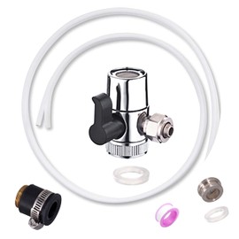 EZRODI Chrome Faucet Diverter Valve Adapter Female M22x 1 Thread with Aerator Kitchen Faucet Diverter Attachment Water Diverter(1/4" O.D RO Tubing Outlet, One-Way Faucet Diverter Valve Kit）