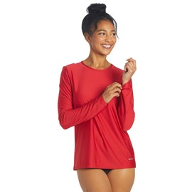 Sporti Women's L/S UPF 50+ Comfort Fit Rashguard, Red, Small