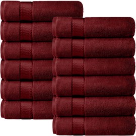 Canadian Linen Luxury Washcloths Set, 12 Pieces Face Towels 12"x12" 475 GSM Aegean Turkish Cotton Bathroom Towels Soft Absorbent Face Cloth Lightweight Wash Cloths - Burgundy