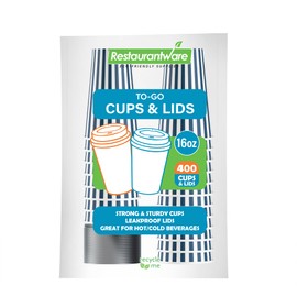 16 Ounce Disposable Coffee Cups With Lids, 400 Hot Cups With Lids - Sleeves Sold Separately, Single Wall, Blue And White Stripe Paper Coffee Cups, For All Kinds Of Beverages - Restaurantware