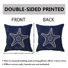 2Pack Coastal Decorative Pillowcases 18x18 Inch Blue/Beige Ocean Nautical Background Double-sided Seahorse/Starfish Cushion Covers Beach House Decorations for Patio Porch Couch Sofa