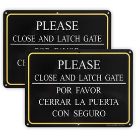 2 Pack Please Close and Latch Gate Sign Bilingual English Spanish, Keep Gate Closed Sign, 10"x 7" .04" Rust Free Aluminum – Reflective, UV Protected and Weatherproof