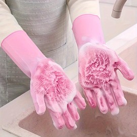 Women'S Pink Silicone Dishwashing Gloves - Thick, Durable, Waterproof, Non-Toxic, Ideal for Kitchen and Household Cleaning, Dishwashing Gloves|Pink Silicone Gloves|Durable Gloves Hand - Color: (Blue) Dishwashing Gloves
