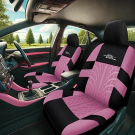 AUTOYOUTH Pink Car Seat Covers Full Set, 3D Tyre Embossed Front Bucket & Split Rear Bench Covers, Airbag Compatible, Quick Setup Universal Fit for Car, SUV, Seat Protectors (9pcs)