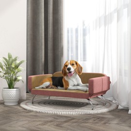 PawHut Dog Sofa Bed, Cat Couch Bed for Small, Medium & Large Dogs, Pet Sofa Bed with Adjustable Armrest, Backrest & Non-Slip Food Pads, Pink