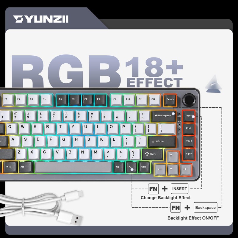 YUNZII B75 PRO Wireless Mechanical Keyboard,75% Layout with Knob,Hot Swap