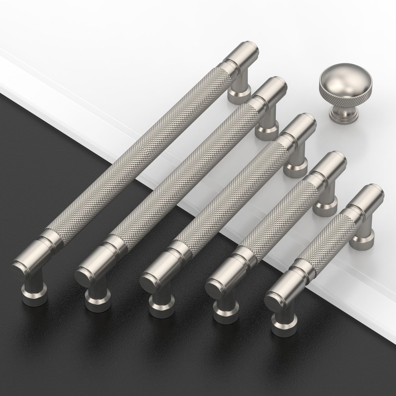 Amerdeco 10 Pack Brushed Satin Nickel knurled Cabinet Pulls 3