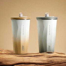 TYESO 20oz Tumbler with Retractable Straw, Stainless Steel Tumbler with straw inside Stainless steel wide-mouth vacuum insulation bottler home office outdoor multi-color (GRADIENT BUD, 20 oz)