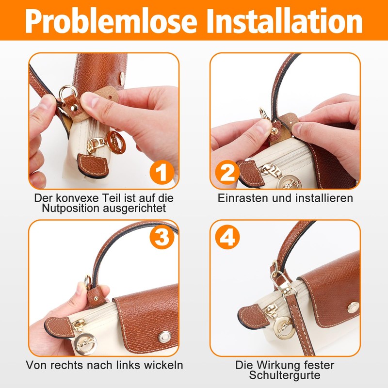 Shoulder Strap Compatible with Longchamp Women's Bag, No-Punch, Adjustable Leather