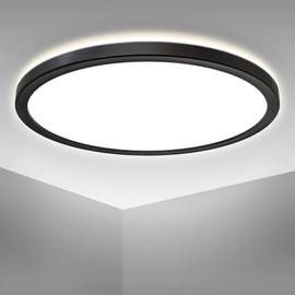 B.K.Licht - LED Ceiling Light with Indirect Light, Ultra Flat, Neutral White Light Colour, LED Panel, LED Ceiling Light, LED Lamp, Living Room Lamp, Bedroom Lamp, Kitchen Lamp, 29.3 x 2.8 cm, Black
