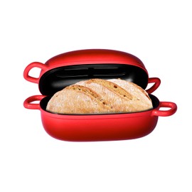 PROCHOP Dutch Oven for Bread Baking 9x6 Inch - 2.5QT Bread Pans for Homemade Bread Cast Iron Bread Pan Dutch Oven Loaf Pan with Lid and Loop Handles for Homemade Breadmaking, Red