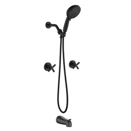 2 Handles Tub Shower Faucet Set with 10 Spray Handheld Shower Matte Black Shower System with Tub Spout Single Handle 4.7 Inch Shower Handheld Shower Fixtures Tub and Shower Trim Kit