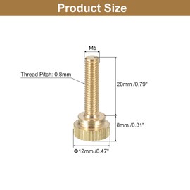 QUARKZMAN M5 x 20 mm Knurled Thumb Screws, Pack of 6 Brass Knurled Thumb Screws Bolts with Shoulder Handle Knobs Fasteners, Brass Colour