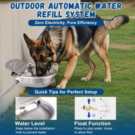Automatic Water Dispenser for Dogs, Auto Dog Waterer for Outdoor, Stainless Steel Water Bowl Dispenser for Livestock Waterer,Chicken Water System, self Filling Dog Water Bowl Fit 3/4'' GHT Faucet