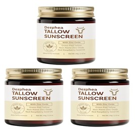 DERPHEA Beef Tallow Sunscreen (3 pack): SPF 50 Daily Sun Care for Extremely Sensitive, Acne-Prone & Kid-Safe Skin – Non-Toxic Sunblock with 22% Non-Nano Zinc Oxide, Clean Formula for Face & Body