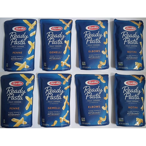 8-pack Variety, Barilla Ready Pasta: 2 pouches each of Rotini, Penne, Elbows, and Gemelli [2020]