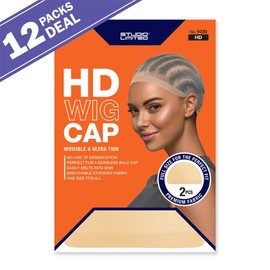 HD Wig Cap Ultra Thin Invisible Wig Cap for Bald Cap Method HD Beige 2pcs (12 Pack)(Total 24pcs)