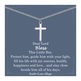EYQV Christening Gift for Boy, Cross Pendant Necklace Holy Communion Gifts Confirmation Gifts Baptism Gifts for Boys - Special Presents for Son Grandson Nephew on Graduation Birthday Christmas