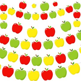 Weekgrat 4 Pcs Apple Back to School Banner Fall Festival Apple Garland for First Day of School Happy Fall Decor Harvest Autumn Party Home Hanging Decorations