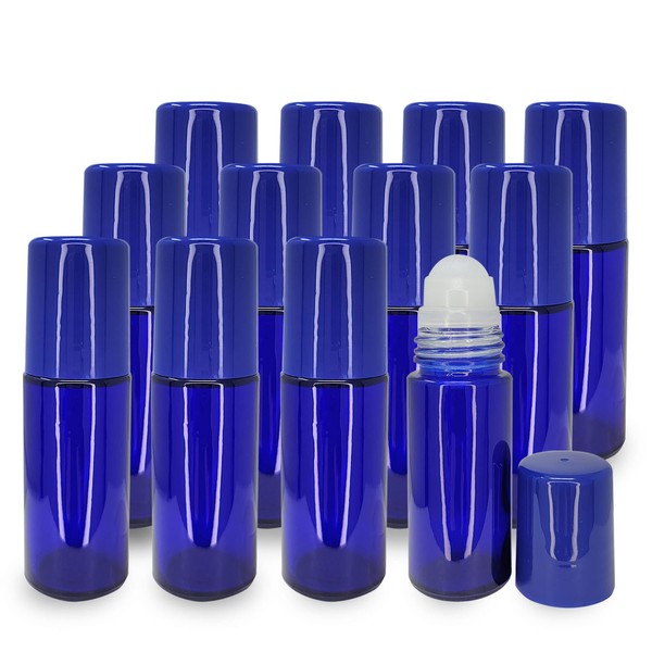 Roll on Empty Refillable 30 Ml Glass Bottles - Present Your Essential or Fragrance Oils in an Elegant Bottles - Durable Glass Material in Affordable Price Bottles - Romeriza.inc (12 Pack, Blue)