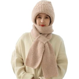YYCFB Integrated Ear Protection Windproof Cap Scarf Women Balaclava Hood Scarf Hat Knitted Winter Warm Knitted Hat Scarf (Color : Beige)