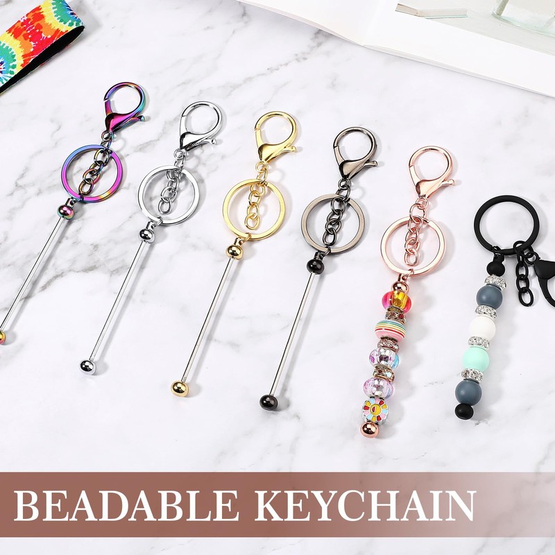 Tondiamo 12 Pcs Beadable Keychains Bars Bulk Blank Beaded Metal