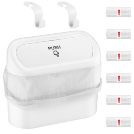 AXNSATRE Car Bin, Car Trash Can with Lid, Multifunctional Mini Trash Bin for car, with 90 Pcs Trash Bags & 4 Car Hooks, Push-on Design Car Bins, Cute Car Accessories, Car Rubbish Bin for Car Tidy