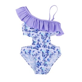 LIZENS Girls' Swimwear Cut Out Trim Ruffle One Piece Beach Bathing Suit for Girls Floral Toddler Kids Swimsuit(BL151,5-6T) Butterfly