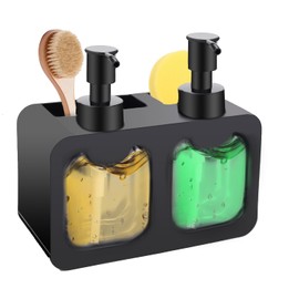 Aohcae Dish Soap Dispenser, Kitchen Soap Dispenser Set, Hand Soap Dispenser, 4 in 1 Soap Dispenser, Ideal for Kitchen & Bathroom Sink or Shower (Black)