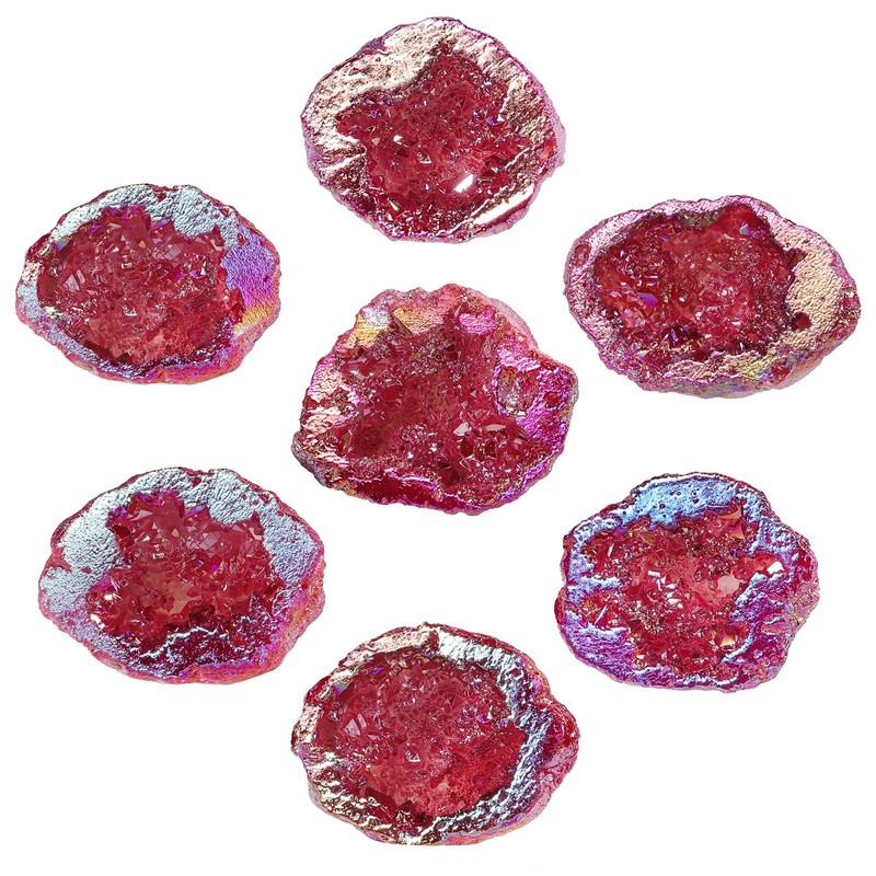 Nupuyai Titanium Coated Crystal Geode Quartz Rainbow Cluster Natural Crystal