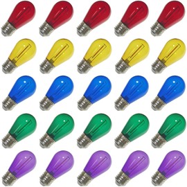 abulber S14 Led Bulbs for Outdoor String Lights,Shatterproof Waterproof Plastic S14 Multicolor Light Bulb,1 Watt to Replace 11 Watts Incandescent Bulb,120V 2700K E26 25 Pack.